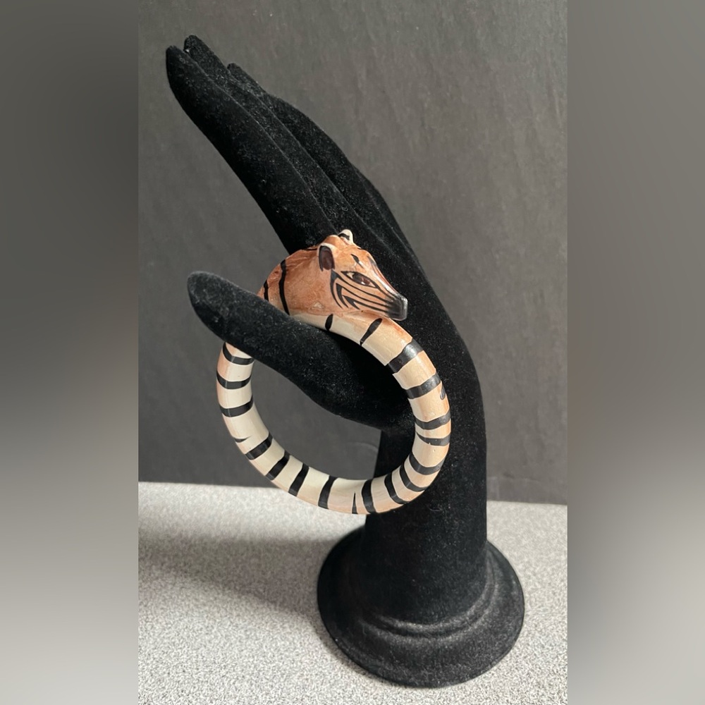 Wood Carved Zebra Bangle Bracelet